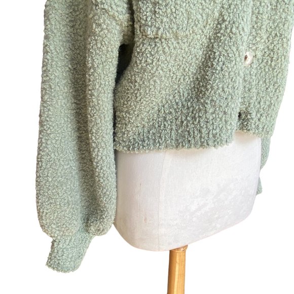 NWT Blue Blush Chunky Boucle Knit Sage Button Sweater Jacket Cottagecore Boho -M - Picture 3 of 15